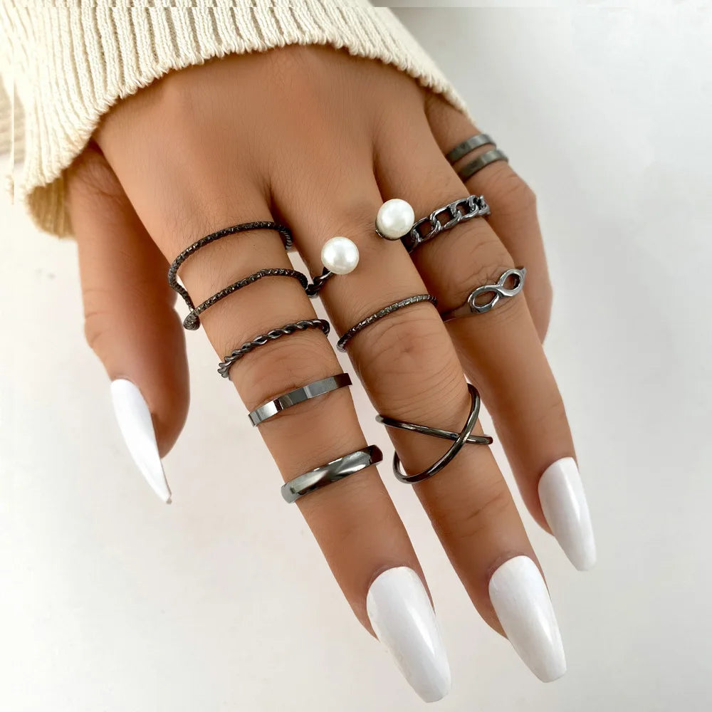 Fashion Women Gothic Punk Black Joint Rings Set Main image