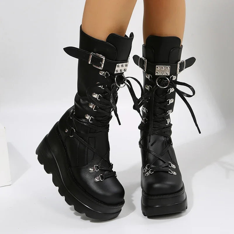 Goth Platform Motorcycle Rivet Combat Gothic Boot Main image