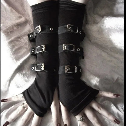 Gothic Punk Black Wrist Strap Glove