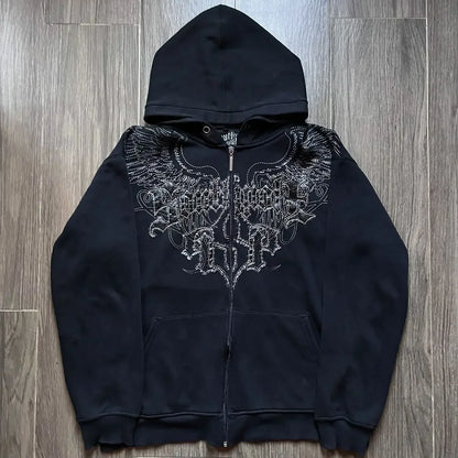 Gothic Red Oversize Zipper Hoodie