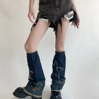 Gothic Star Strap Denim Cross Sock