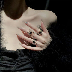 Electroplating Black Heart Gothic Spider Web Ring