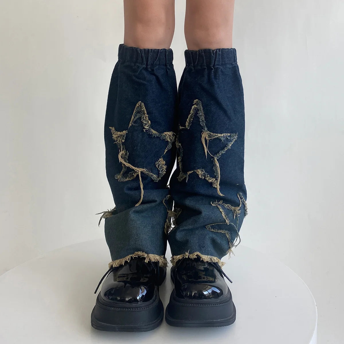 Gothic Star Strap Denim Cross Sock