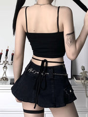 Gothic Print Suspender Slim Crop Top