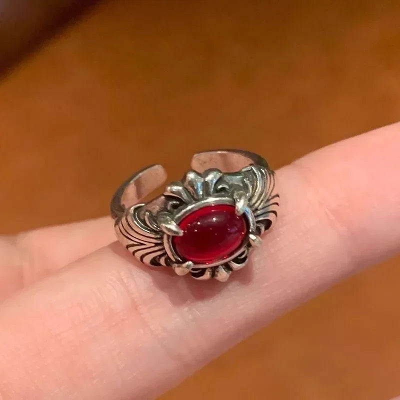Vintage Gothic Red Crystal Cross Ring