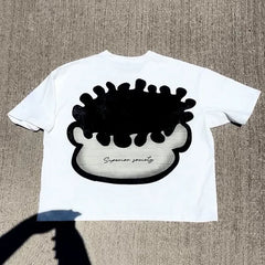 Face Pattern Print Oversized Cotton T-shirt
