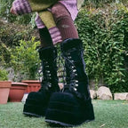 White Fur High Platform Chunky Heel Gothic Winter Boot