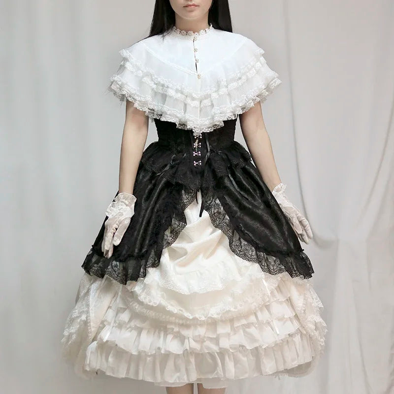 Gothic Dark Lace Pearl Button Blouse