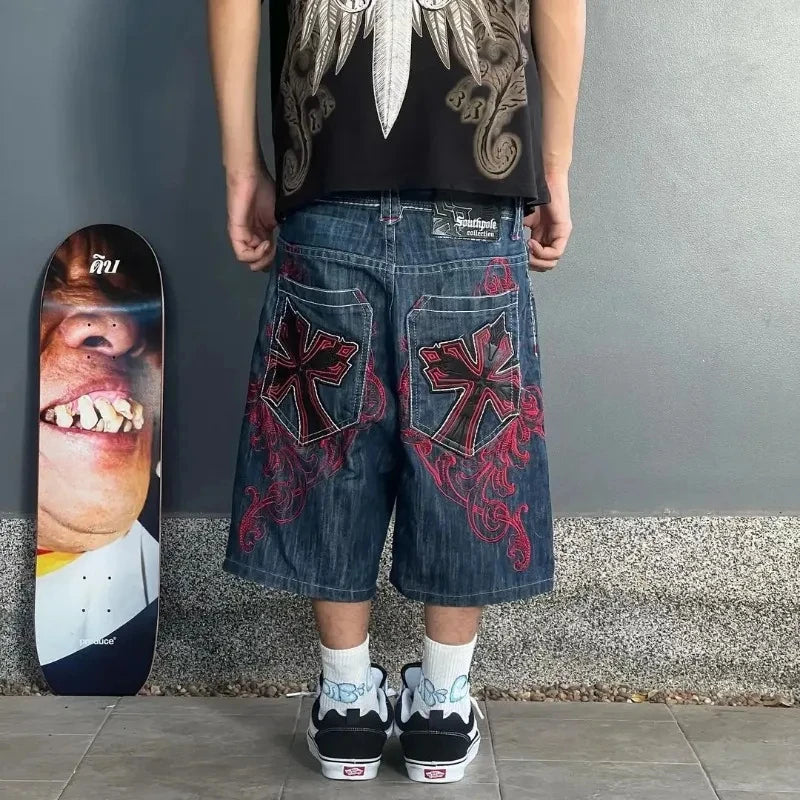 Leather Patch Embroidery Denim Short Main image