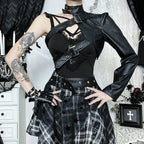 Punk One Shoulder Leather Blouse