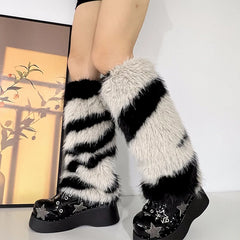 Gothic Zebra Pattern Faux Fur Sock
