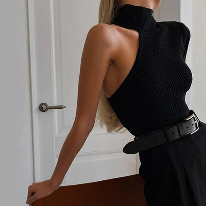 French Off Shoulder High Neck Long Sleeve Crop Top