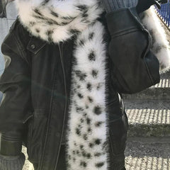 Y2K Leopard Print Faux Fur Scarf