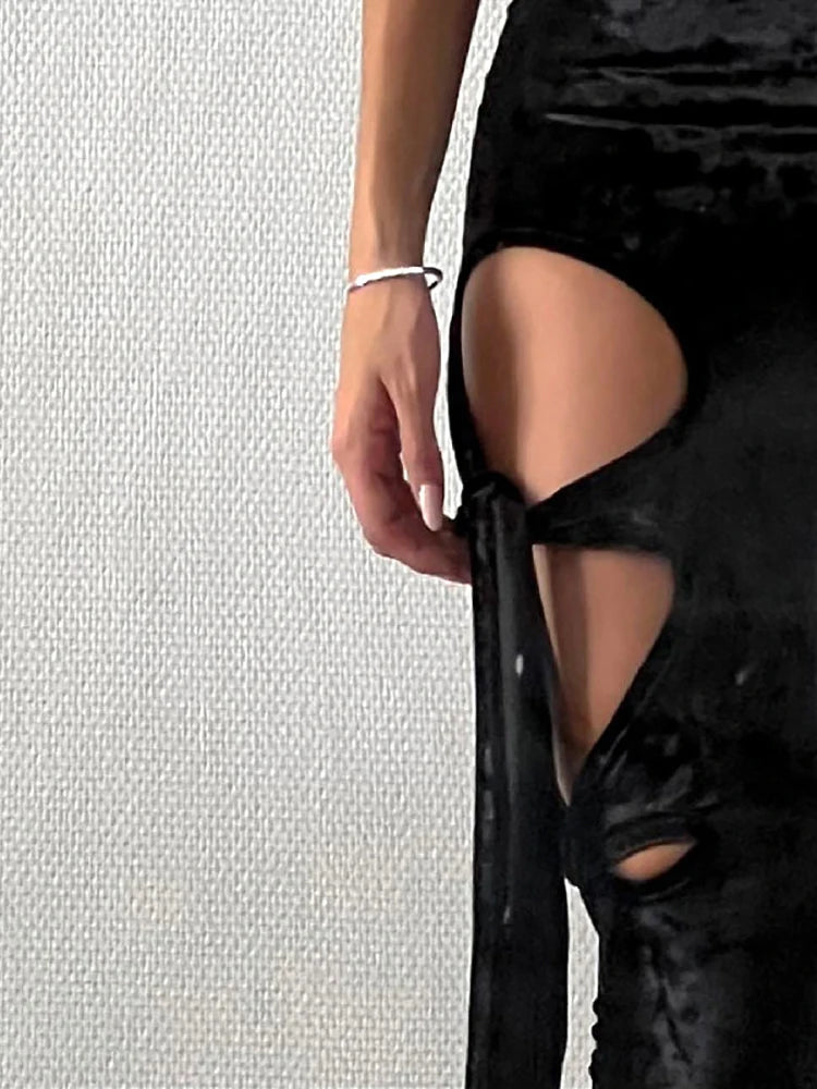 Velvet Gothic Hollow Out High Waist Pant