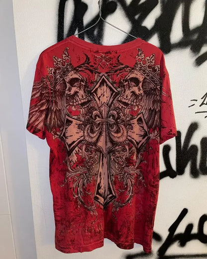 Gothic Print Loose Cotton T-shirt