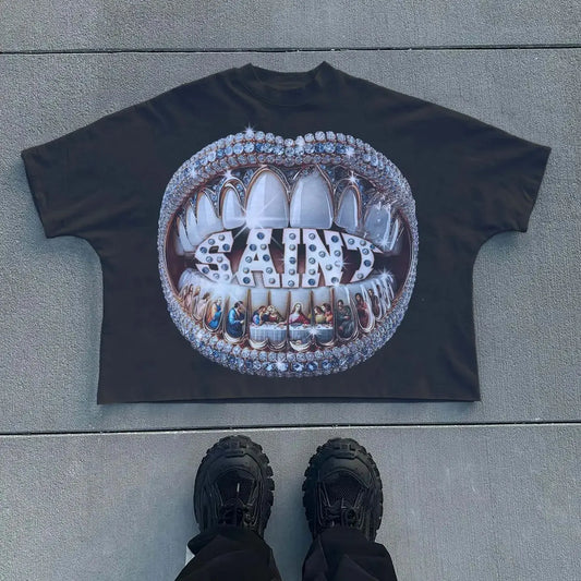 Retro Teeth Graphic Cotton Oversized T-shirt