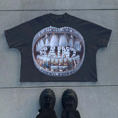 Retro Teeth Graphic Cotton Oversized T-shirt