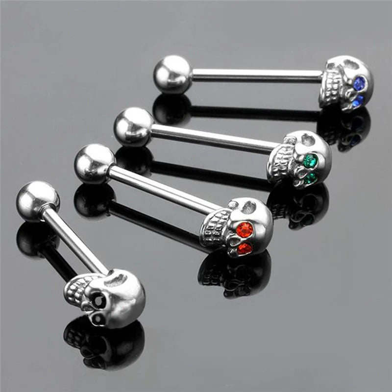 Skull Zircon Stainless Steel Barbell Tongue Ring