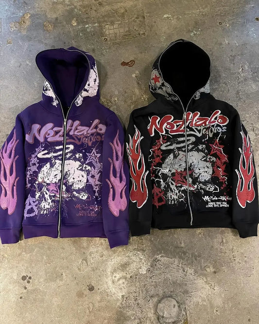 Gothic Flame Sleeve Zip Hoodie