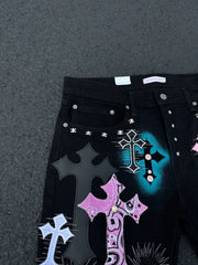 Punk Applique Loose Shorts