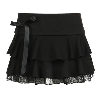 Low Waist Bow Stitching Mini Skirt