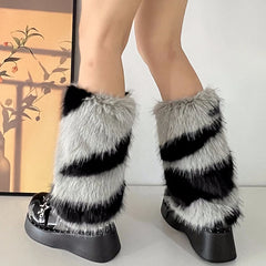 Gothic Zebra Pattern Faux Fur Sock