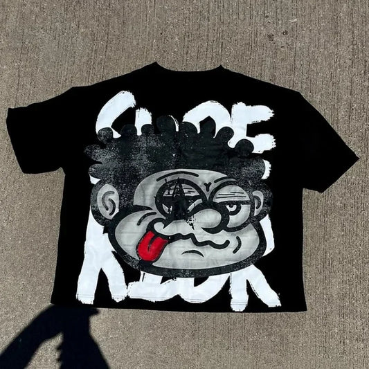 Face Pattern Print Oversized Cotton T-shirt