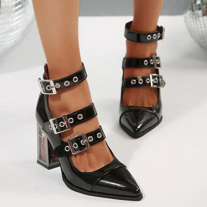 Pointed Toe Gothic Buckle Heels High Heel