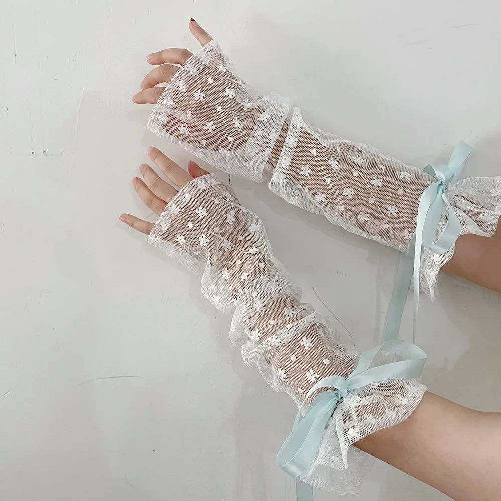 Gothic Ribbon Bow Lace Floral Sock