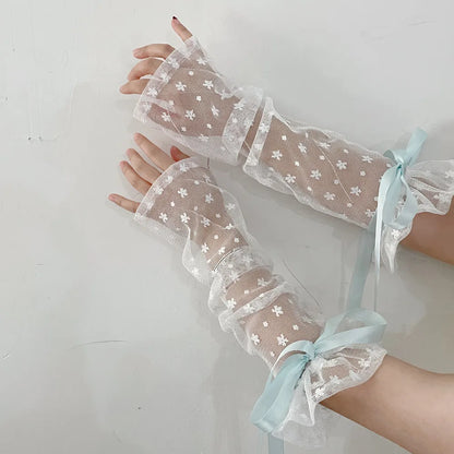 Gothic Ribbon Bow Lace Floral Sock
