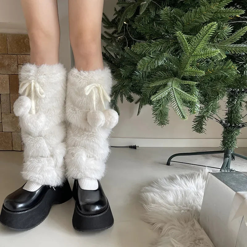 Gothic Rabbit Fur Bow Tie Leg Sock