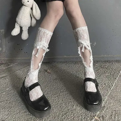 Gothic Black Calf Straps Hollow Sock