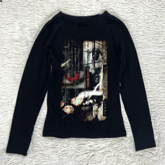 Emo Goth Kitty Graphic Cropped Knit Top