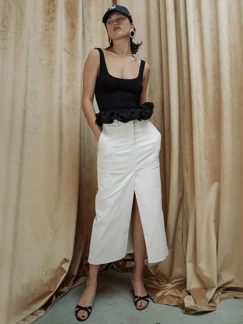 Square Neck Peplum Bubble Hem Crop Top Main image