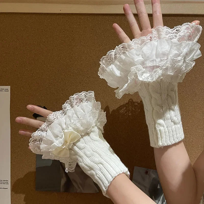 Gothic Lace Bowknot Winter Glove