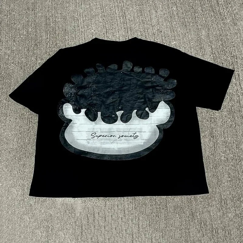 Face Pattern Print Oversized Cotton T-shirt