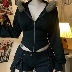 Fur Collar Zip Hooded Jacket