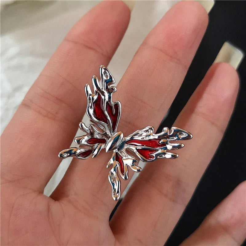 Goth Punk Red Crystal Heart Cross Ring