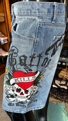 Skull Embroidery Denim Short