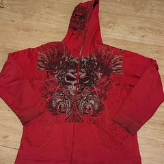 Gothic Skull Print Zip Hoodie