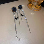 Black Flower Tassel Zircon Ear Cuff Earring
