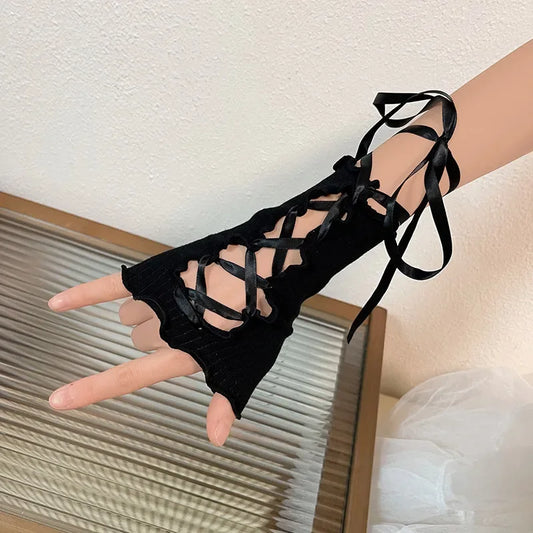 Gothic Lace Strap Silk Glove