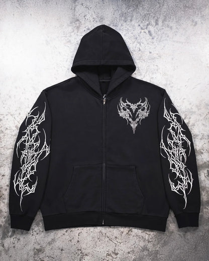 Retro Y2K Graphic Gothic Zipper Hoodie