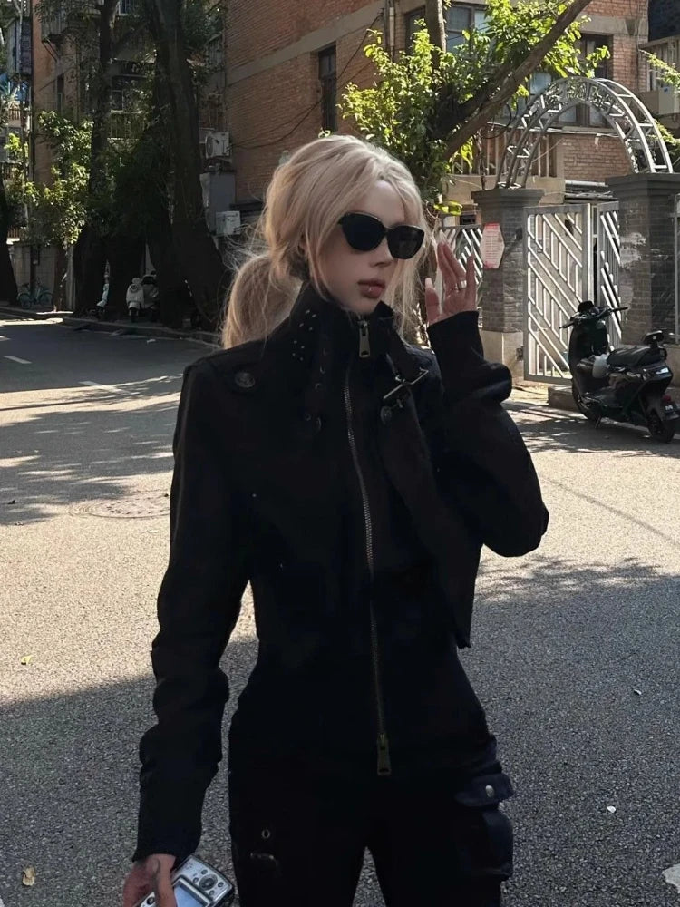 Pure Color Stand Collar Jacket