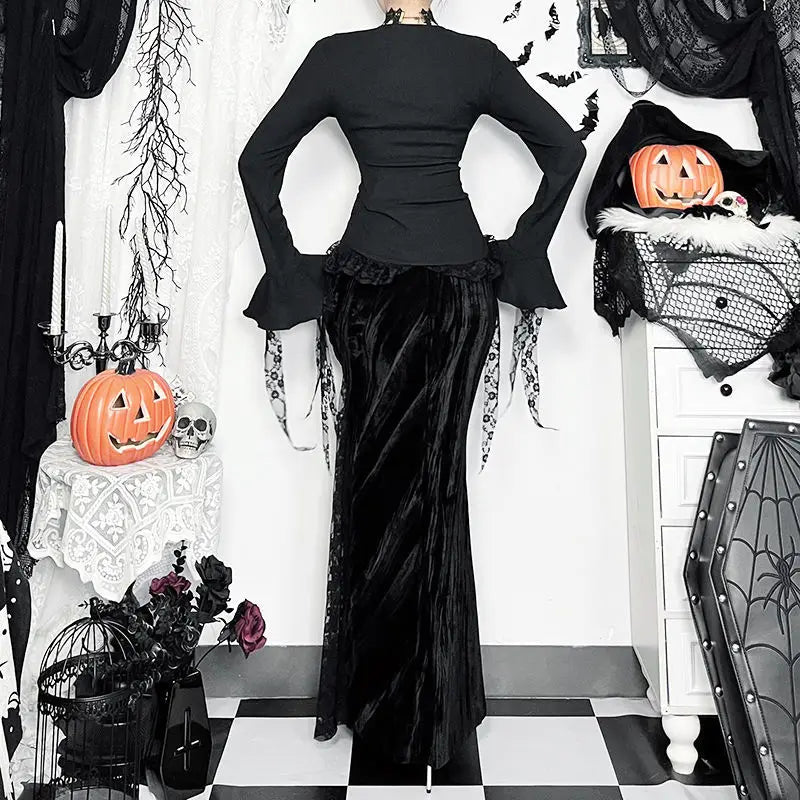 Gothic V-Neck Flare Sleeve Blouse