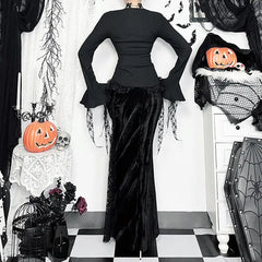 Gothic V-Neck Flare Sleeve Blouse
