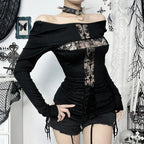 Dark Lace Patchwork Gothic Blouse