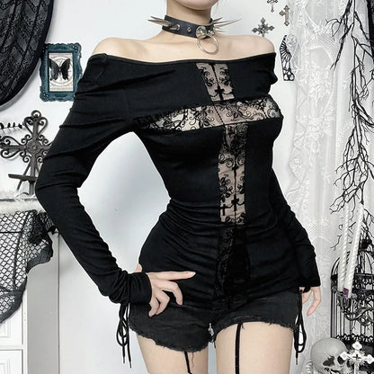 Dark Lace Patchwork Gothic Blouse
