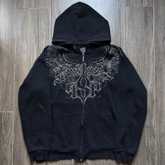 Gothic Oversized Pattern Zip Hoodie