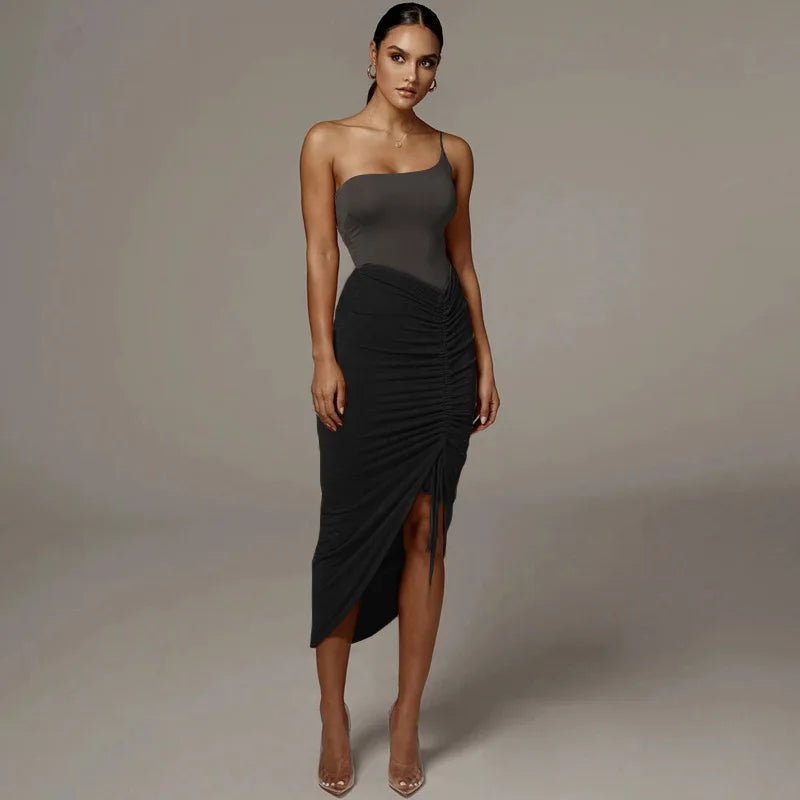 Shirring Pleated Wrap Hip Skirt